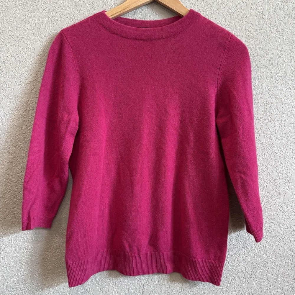 Talbots Cashmere Sweater Fuchsia Three-Quarter Sleeves High Crewneck
